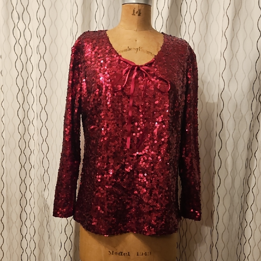 Custom Made Red Sequin Long Sleeve Blouse